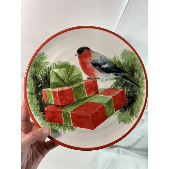 Ceramica Cuore Italy Christmas Holiday Sparrow Salad/Luncheon 9” Plates set/6 - Picture 12 of 15